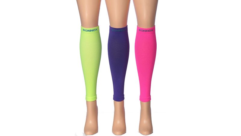 Ronnox Unisex 3-Pairs Bright Colored Calf Compression Tube Sleeves 16-20 mmHg / 12-14 mmHg Great for Athletic & Medical Use